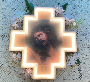 Quadro luminoso volto di Cristo in croce