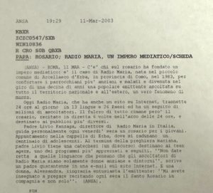 115 Papa Rosario, Radio Maria, un impero mediatico scheda