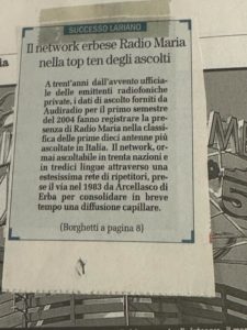 122 Il network erbese Radio Maria nella top ten degli ascolti
