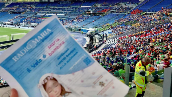 dallo stadio olimpico presenti con il velo di maria bambina