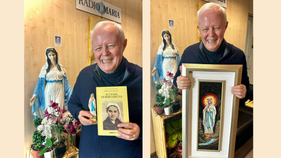P. Livio libro Sui passi di Bernadette e proposta missionaria quadro Madonna di Lourdes