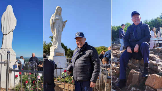 Podbrodo accanto alla statua della Regina della Pace Medjugorje