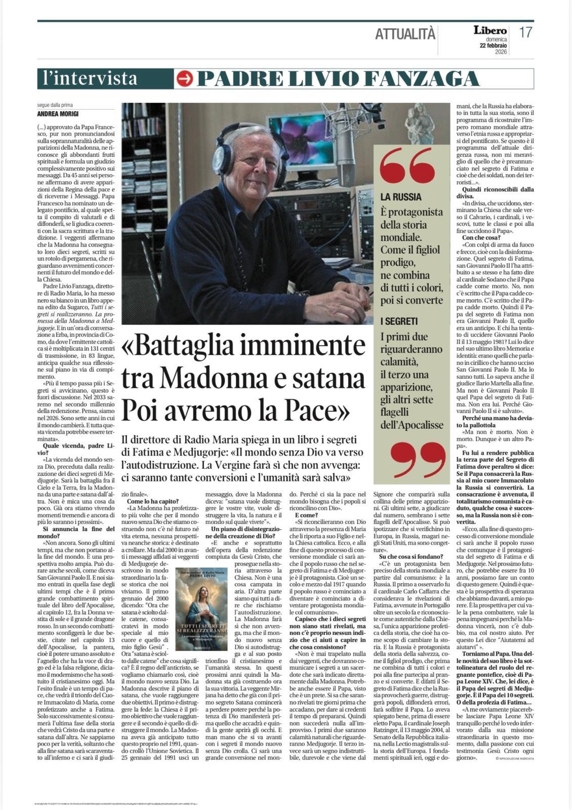 Intervista di Andrea Morigi sul nuovo libro di Padre Livio "Tutti i segreti si realizzeranno"
